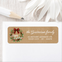 Etiqueta Rustic Holly Wreath Red Black Checking Arco