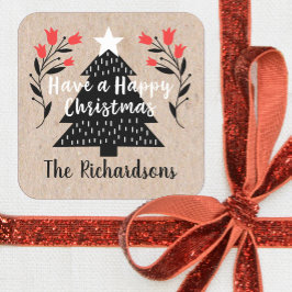Etiqueta Rustic Kraft Christmas Tree Gift