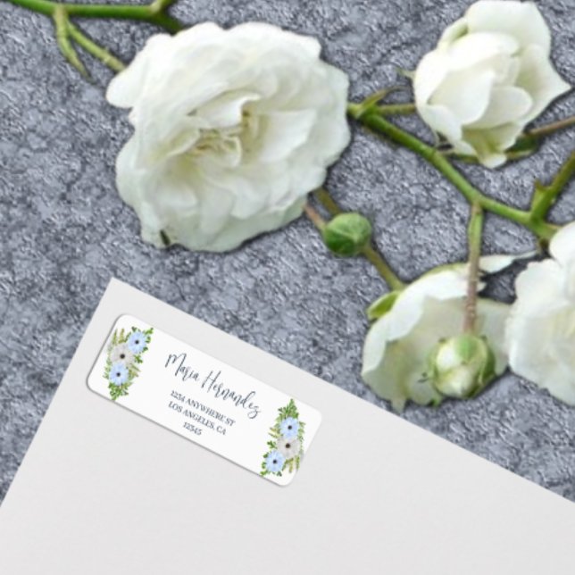 Etiqueta Rustic Light Blue and White Floral Quinceañera  (Criador carregado)