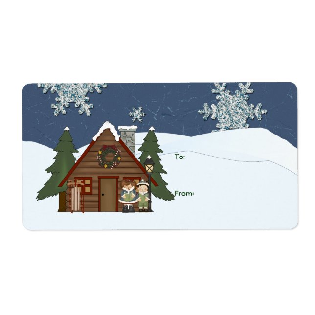 Etiqueta Rustic Lodge Country Cabine Natal à Noite (Frente)
