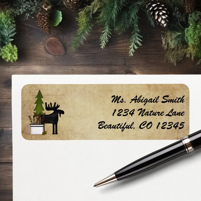 Etiqueta Rustic Mountain Country Silhouette Moose Endereço (Rustic Mountain Country Silhouette Moose Address Label)