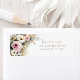 Etiqueta Rustic Pink and White Floral Return Address Label