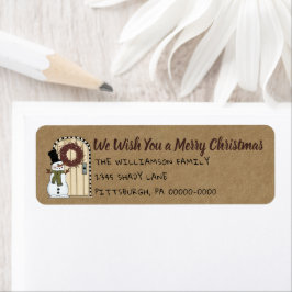 Etiqueta Rustic Primitive Snowman Kraft Endereço de retorno