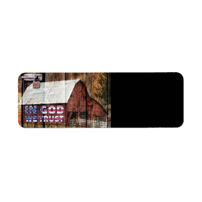 Etiqueta Rustic Red Faded Barn Com Trava Em Deus Nós Confia (Frente)