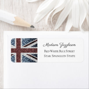 Etiqueta Rustic Red White Blue Sparkles bandeira do Reino U