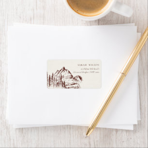Etiqueta Rustic Rust Pine Woods Mountain Sketch Endereço