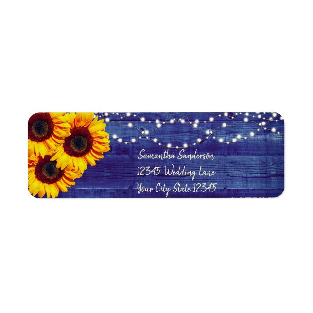 Etiqueta Rustic Sunflower Blue Wood Endereço de retorno (Frente)