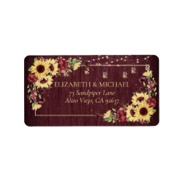 Etiqueta Rustic Sunflower Burgundy Wood Floral Endereço