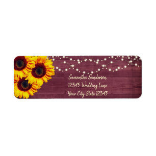 Etiqueta Rustic Sunflower Burgundy Wood Return Address