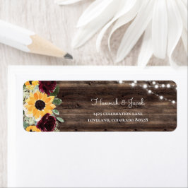 Etiqueta Rustic Sunflower Rosas Wood Wedding Endereço de De