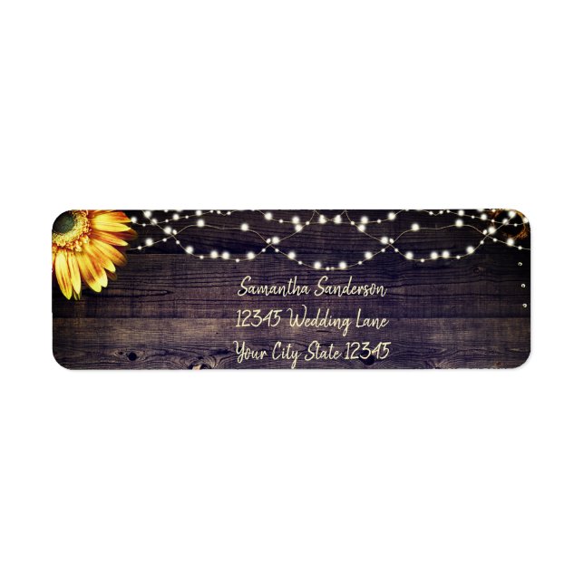 Etiqueta Rustic Sunflower Wedface Return Address (Frente)