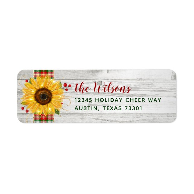 Etiqueta Rustic Sunflower Wood Holiday Endereço de Regresso (Frente)