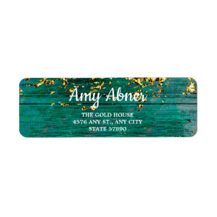 Etiqueta Rustic Teal e Endereço de Retorno Dourado