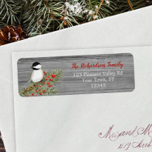 Rustic Watercolor Chickadee Christmas Return Addre