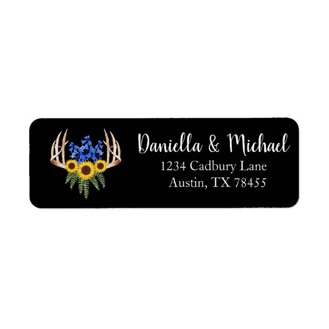 Etiqueta Rustic Wedding Floral Antlers Endereço (Frente)