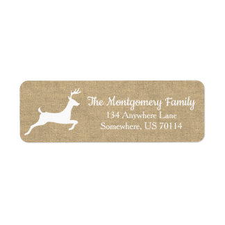 Etiqueta Rustic White Reindeer Faux Burlap