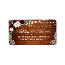 Etiqueta Rustic Wood Burgundy Blue Floral Endereço