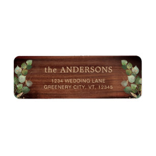 Etiqueta Rustic Wood Eucalyptus Greenery Endereço Casal