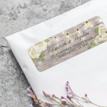 Rustic Wood Floral String Lights Endereço De Casam