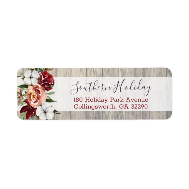 Etiqueta Rustic Wood Southern Country Cotton Return Endereç (Frente)