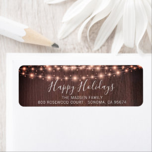 Etiqueta Rustic Wood String Lights Script Type Holiday
