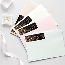 Etiqueta Rustic Wood String Luzes De Casamento Endereço De