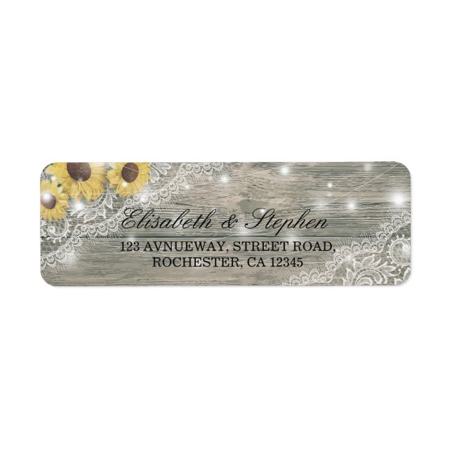 Etiqueta Rustic Wood Sunflower Elegant Lace Casamento (Frente)