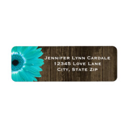 Etiqueta Rustic Wood Teal Gerber Daisy Endereço Labels