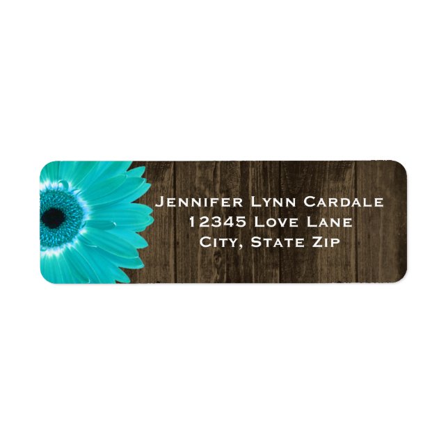 Etiqueta Rustic Wood Teal Gerber Daisy Endereço Labels (Frente)