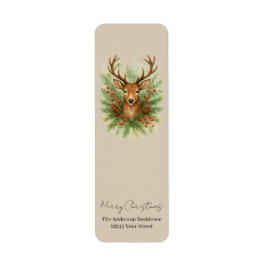Etiqueta Rustic Woodland Deer Head with Winter Foliage -