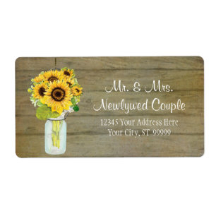 Etiqueta Rústico País Mason Jar Flores de Girassol Buquê
