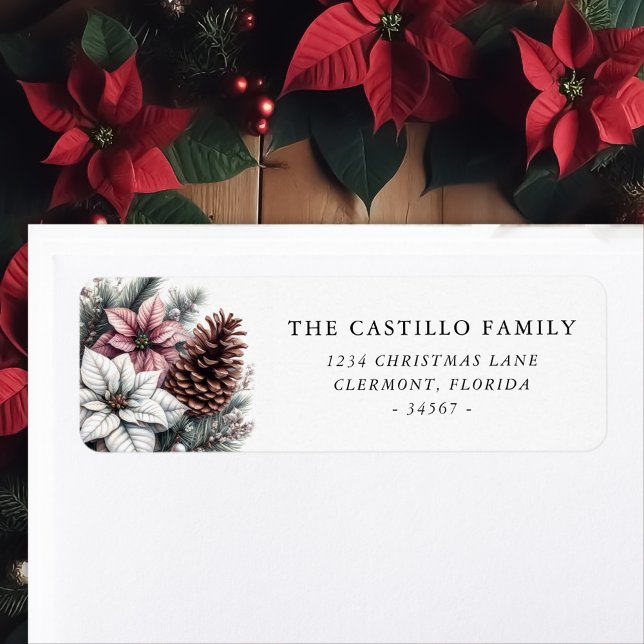 Etiqueta Rústico Pine Cone e Poinsettia (Criador carregado)