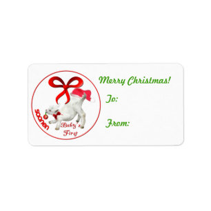 Etiqueta Saanen Goat Baby's First Christmas Gift Tag