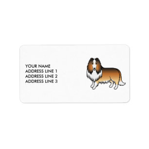 Etiqueta Sable Rough Collie Cute Cartoon Dog & Text