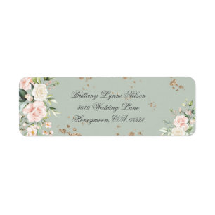Etiqueta Sage Green Dourado Floral Wedding Endereço de Devo