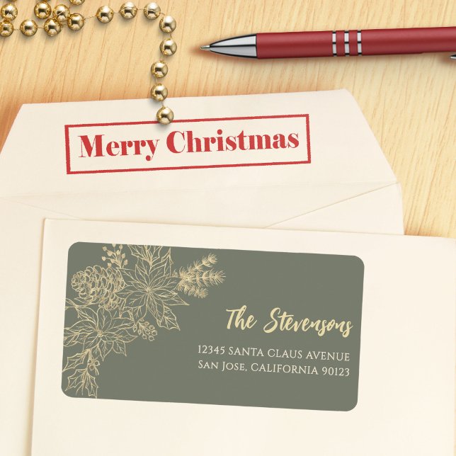 Etiqueta Sage Green Floral Holiday Endereço de Devolução (Criador carregado)