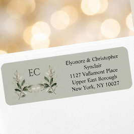 Etiqueta Sage Green Olive Branch Monogram Return Address
