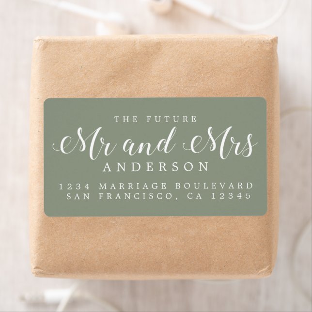Etiqueta Sage Green Script Future Mr Mrs Return Address (Insitu)