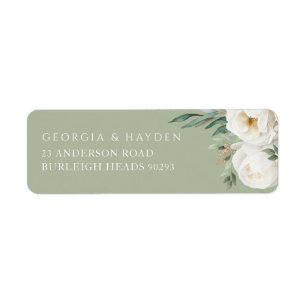 Etiqueta Sage Green & White Floral Wedding Endereço de Devo