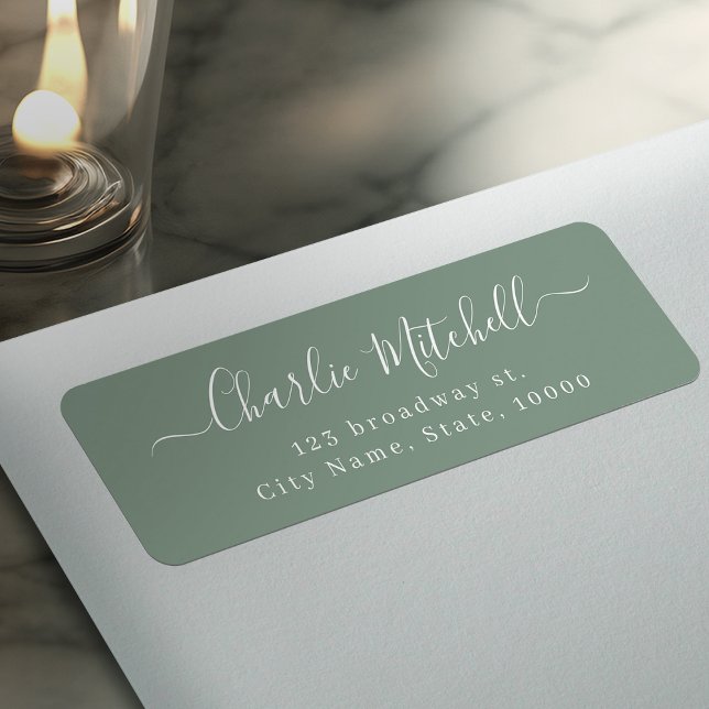 Etiqueta Sage Moderno simples elegante script endereço de d (Sage Modern simple elegant script return address Label)