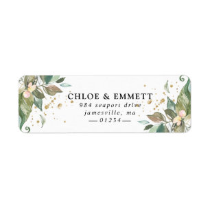 Etiqueta Sage Verde Dourado Floral Botânico Endereço de Rem