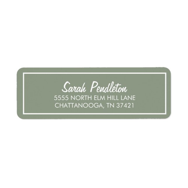 Etiqueta Sage Verde Moderno Branco Marfim Script (Frente)