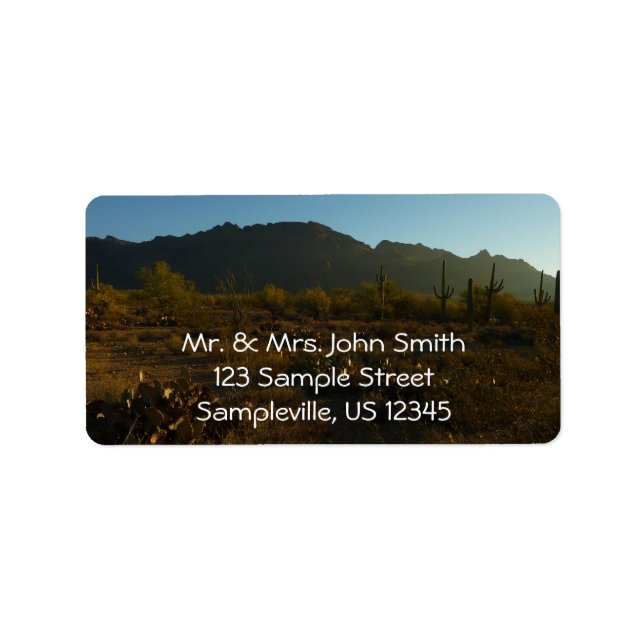 Etiqueta Saguaro Sunrise no Parque Nacional de Saguaro (Frente)