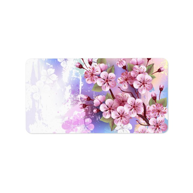 Etiqueta Sakura rosa no fundo da pintura (Frente)