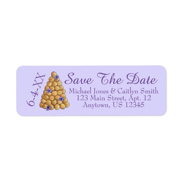 Etiqueta Salve a Data Bolo de Casamento Croquembouche Roxo (Frente)