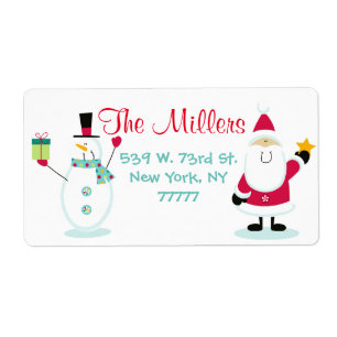 Etiqueta Santa Claus e Snowman Endereço de Regresso de Nata