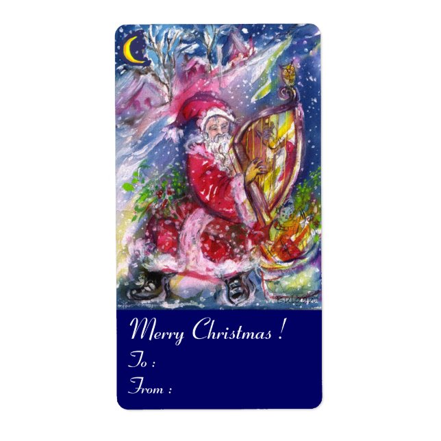 ETIQUETA SANTA CLAUS JOGANDO HARP À LUZ DA LUZ (Frente)