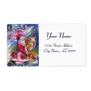 ETIQUETA SANTA CLAUS JOGANDO HARP NA LUZ