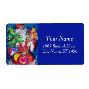 Etiqueta SANTA CLAUS, NATAL ÁRVORE E PRESENTES Vermelho Azu