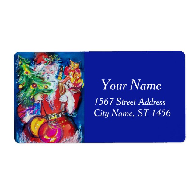 Etiqueta SANTA CLAUS, NATAL ÁRVORE E PRESENTES Vermelho Azu (Frente)